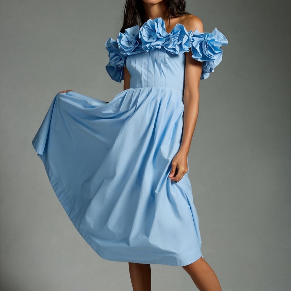 Maeve Ruffled Neckline Pleated Dress 🩵 XL Anthropologie